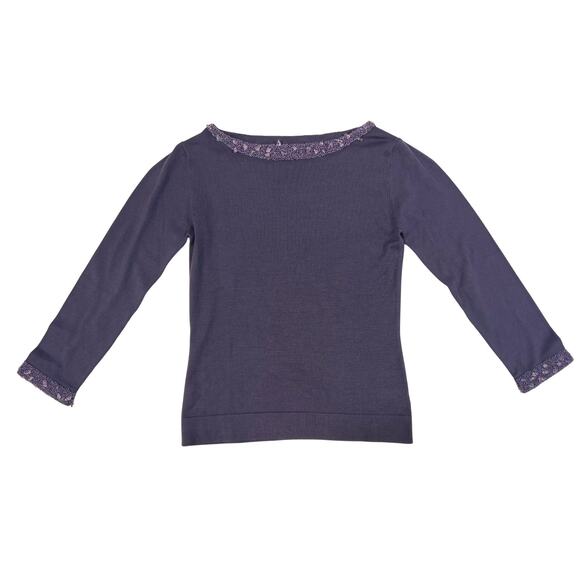 Vintage Cerruti 1881 Silk Stretch Knit Top with Beaded Trim – Made in Italy - Picture 1 of 7